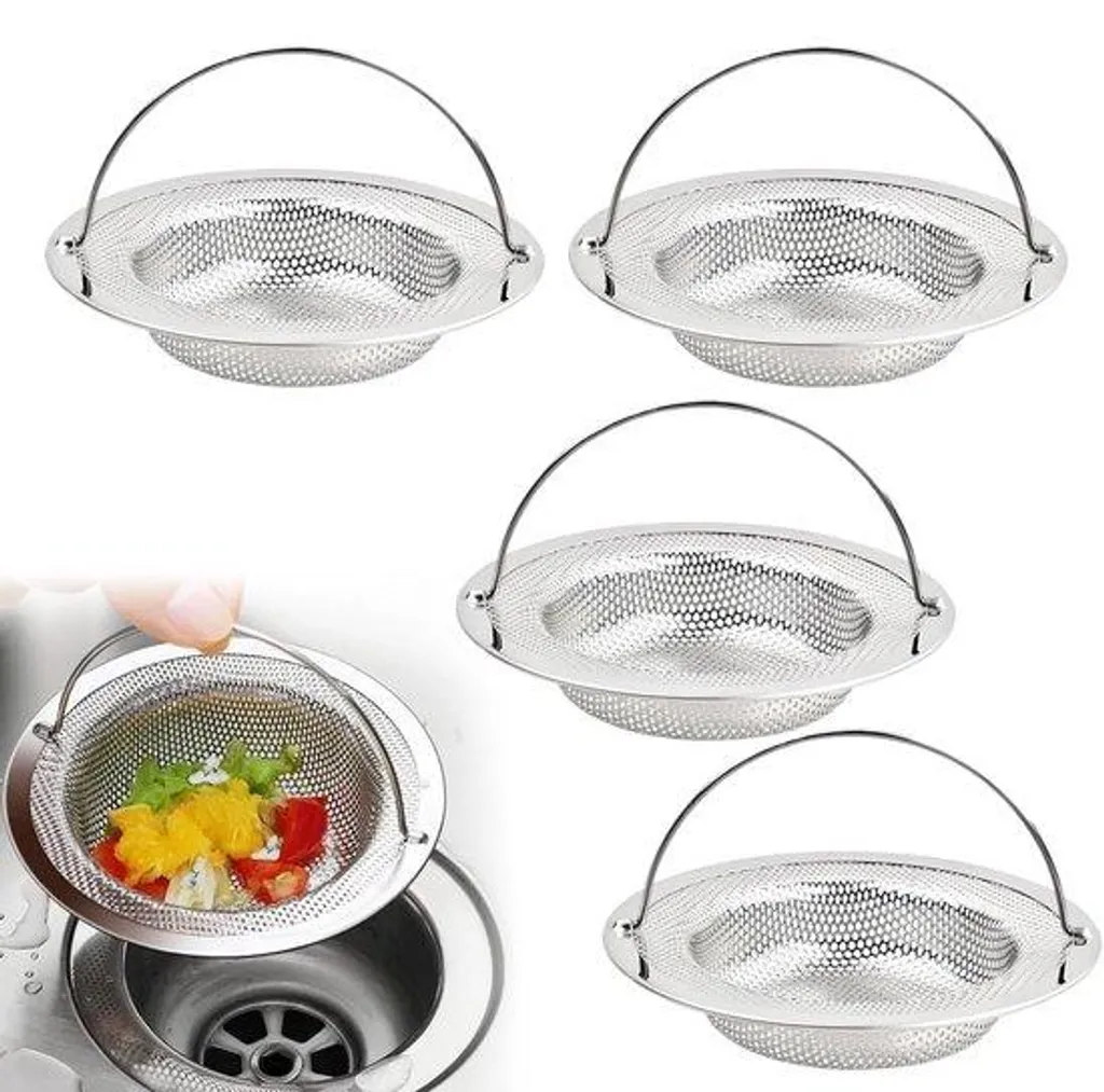 Filtre évier inox avec poignée 11 cm - Lot de 4 protections anti-bouchon