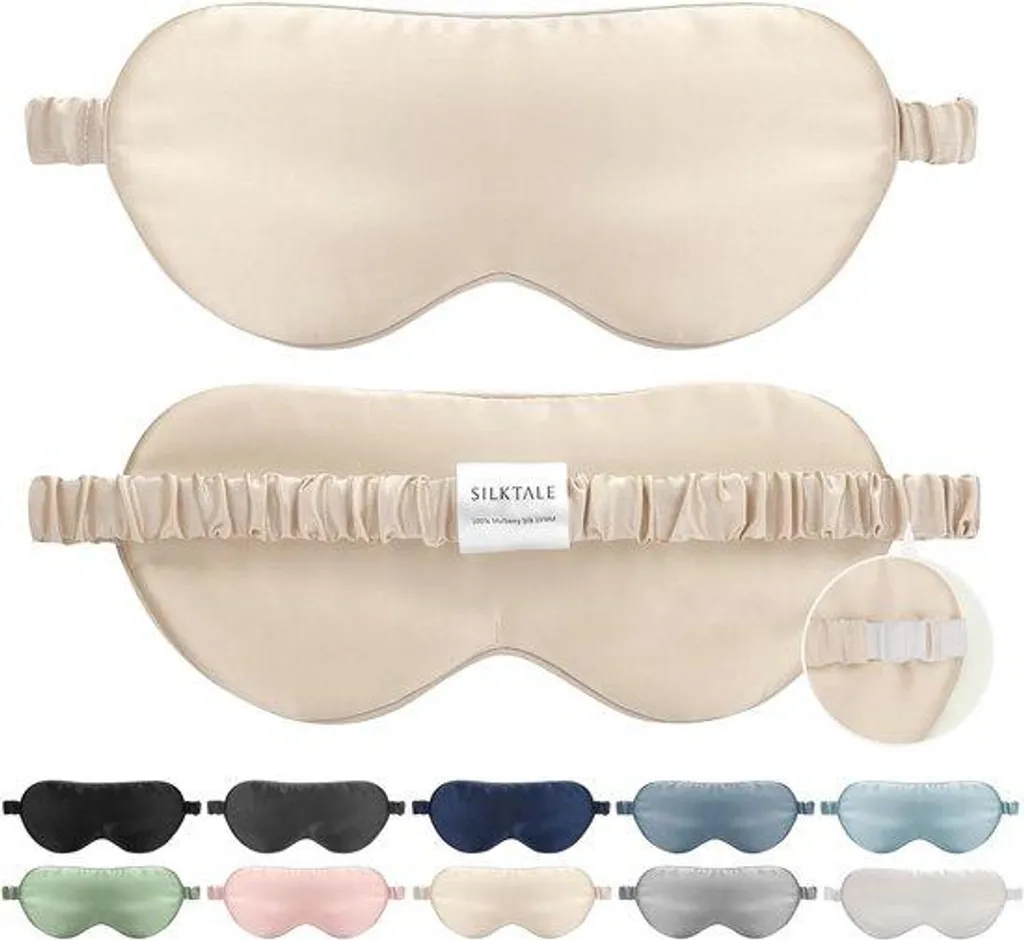Masque de nuit en soie naturelle - Bandeau occultant beige confort