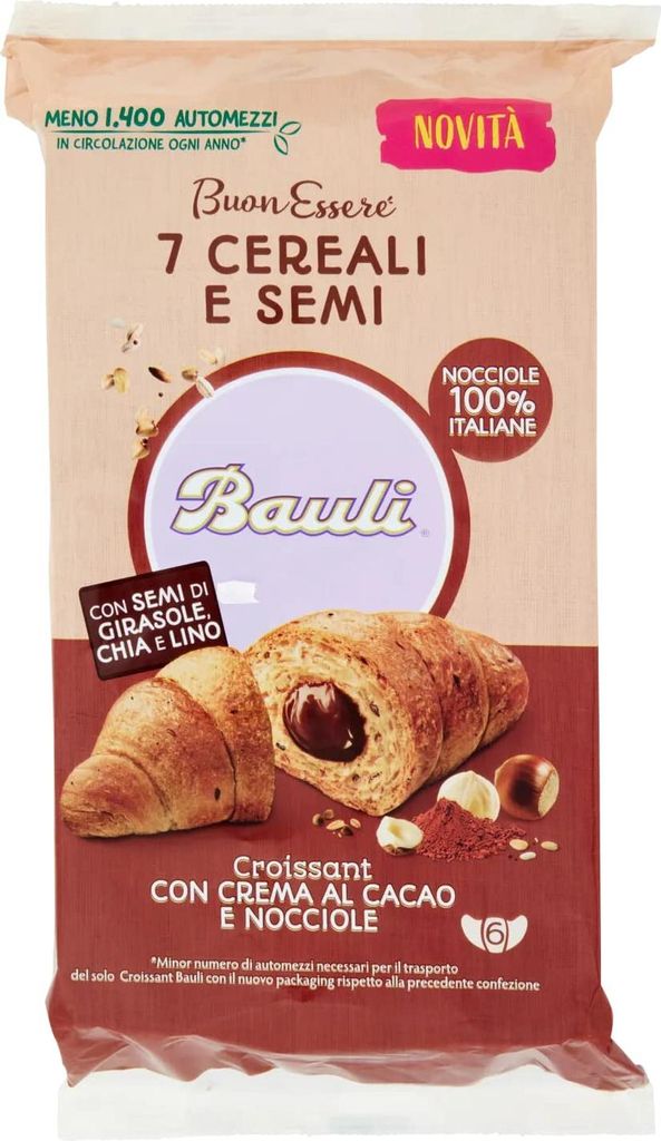 6x Bauli CROISSANT Buonessere 7 Getreide und Samen Kakao- und Haselnusscreme Kuchen 270g + Italian Gourmet Polpa 400g
