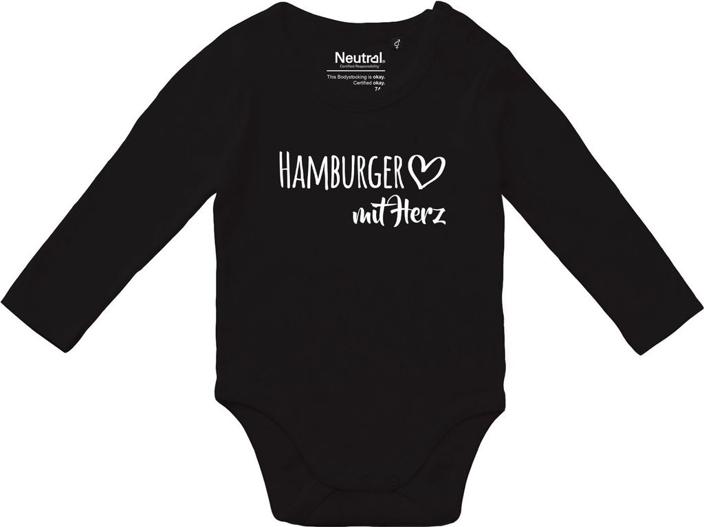 Huuraa Baby Body Hamburger mit Herz 74 Black Baumwolle Fairtrade Langarmbody Geschenkidee
