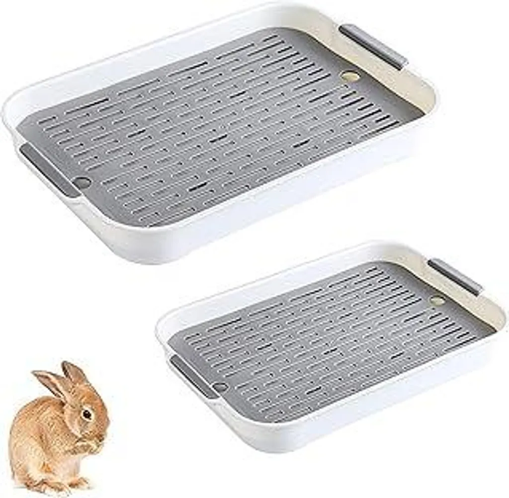 2x Toilette per Conigli XL con Griglia Rimovibile - Grigio