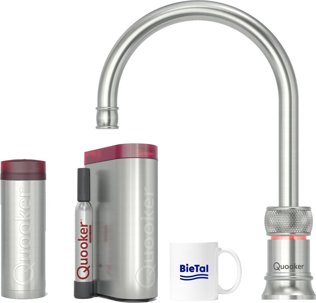 Quooker Wasserhahn Classic Nordic Round single tap Voll Edelstahl & PRO3 & CUBE