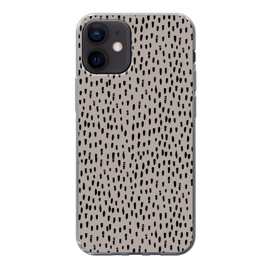 MuchoWow Handyhülle Schutzhülle Hülle für iPhone 12 Polka dots - Braun - Schwarz Silikon Softcase Handy Hülle - Schutzhülle