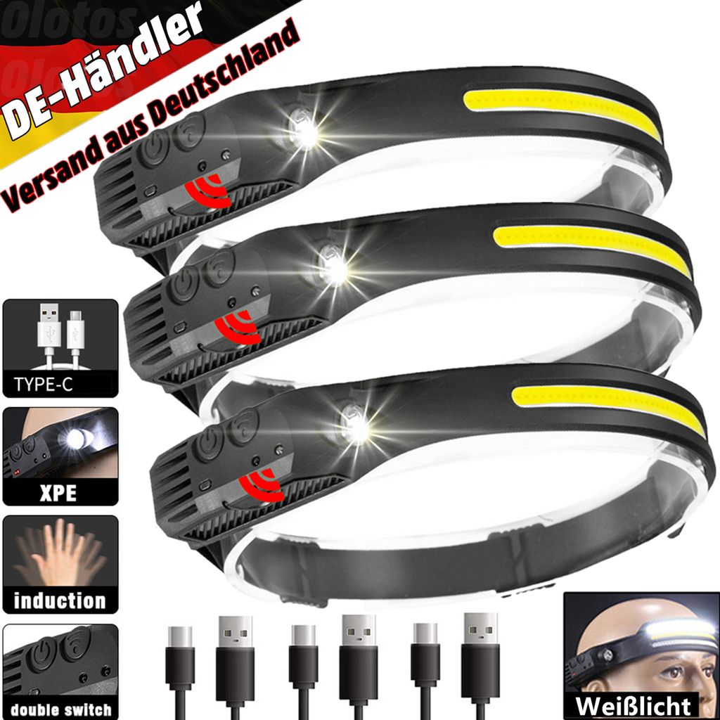 3*LED Stirnlampe, Sensorscheinwerfer USB wiederaufladbar Produktbild 1