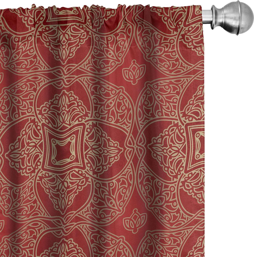 ABAKUHAUS orientalisch Vorhänge, Gardinen, Kontinuierliche Muster mit Wiederholung floralen Motiven, 2 Stück 75 x 225 cm, Vermilion Kamel und Tan