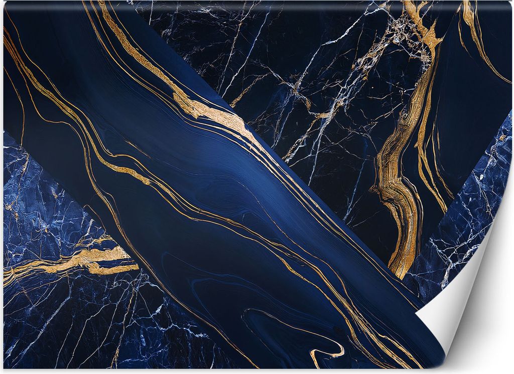 Vlies fototapete Blau-Gold-Marmor Abstraktion 350x245 cm Feeby Blau inkl. Kleber einfache Montage