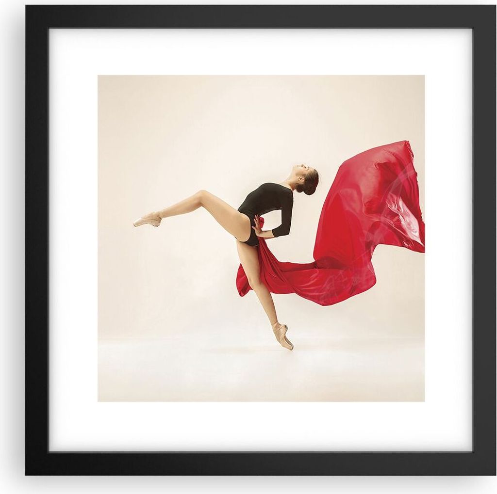 Gerahmtes Poster - Schwarzer Rahmen - Ballerina Tanz Rot - 30x30 cm - Wand Bild - Wanddeko - Wandbilder - Kunstposter - Wandposter - Bilderrahmen -...