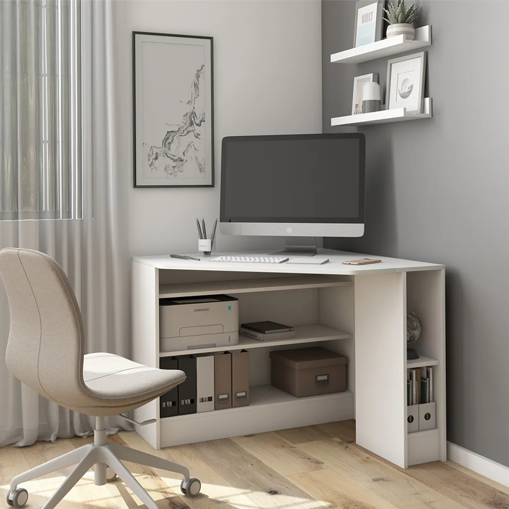 Bureau d'angle blanc compact Vicco Alvaro 94x94 cm Surface Résistante