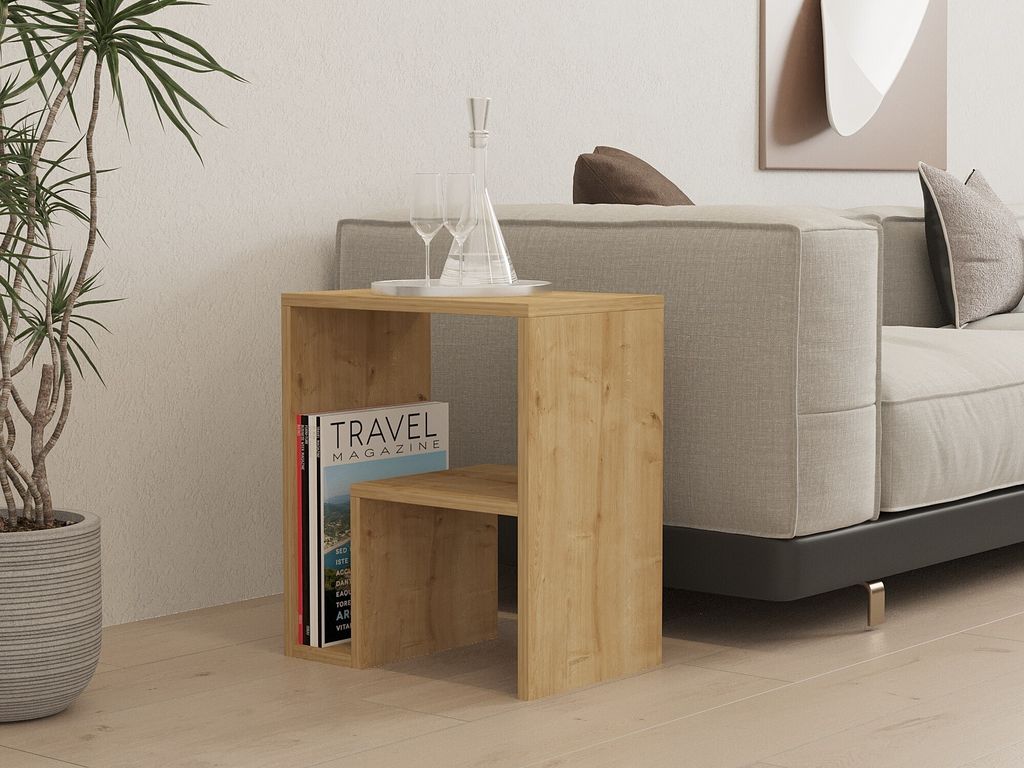 Skye Decor, Yepa - Sapphire Oak, Beistelltisch, Saphireiche, 100 % MELAMINBESCHICHTETE SPANPLATTEN, 52 x 30 x 45 cm