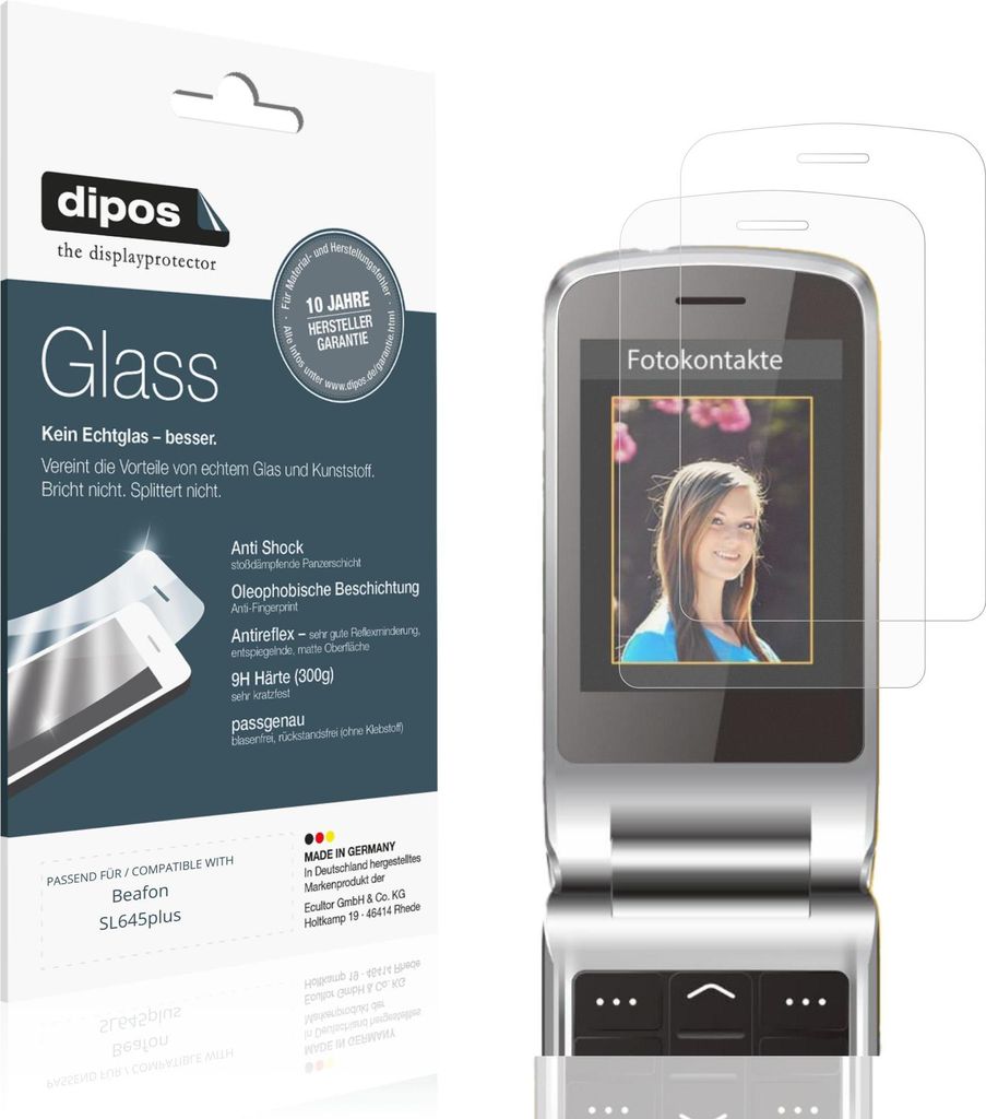 2x Schutzfolie für Beafon SL645plus matt - Anti-Shock 9H Folie dipos Glass Kunststoffglas