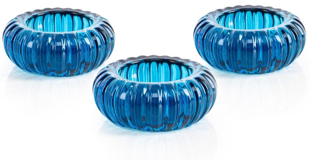 Logbuch-Verlag 3 Blaue Teelichthalter aus Glas Teelichtgläser Tischdekoration für Taufe Babyparty Kommunion Junge 8 cm
