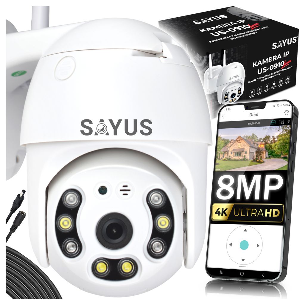 OBROTOWA KAMERA ZEWNĘTRZNA 8MPx 4K ULTRA HD IP WiFi 4xZOOM Zdjęcie produktu 