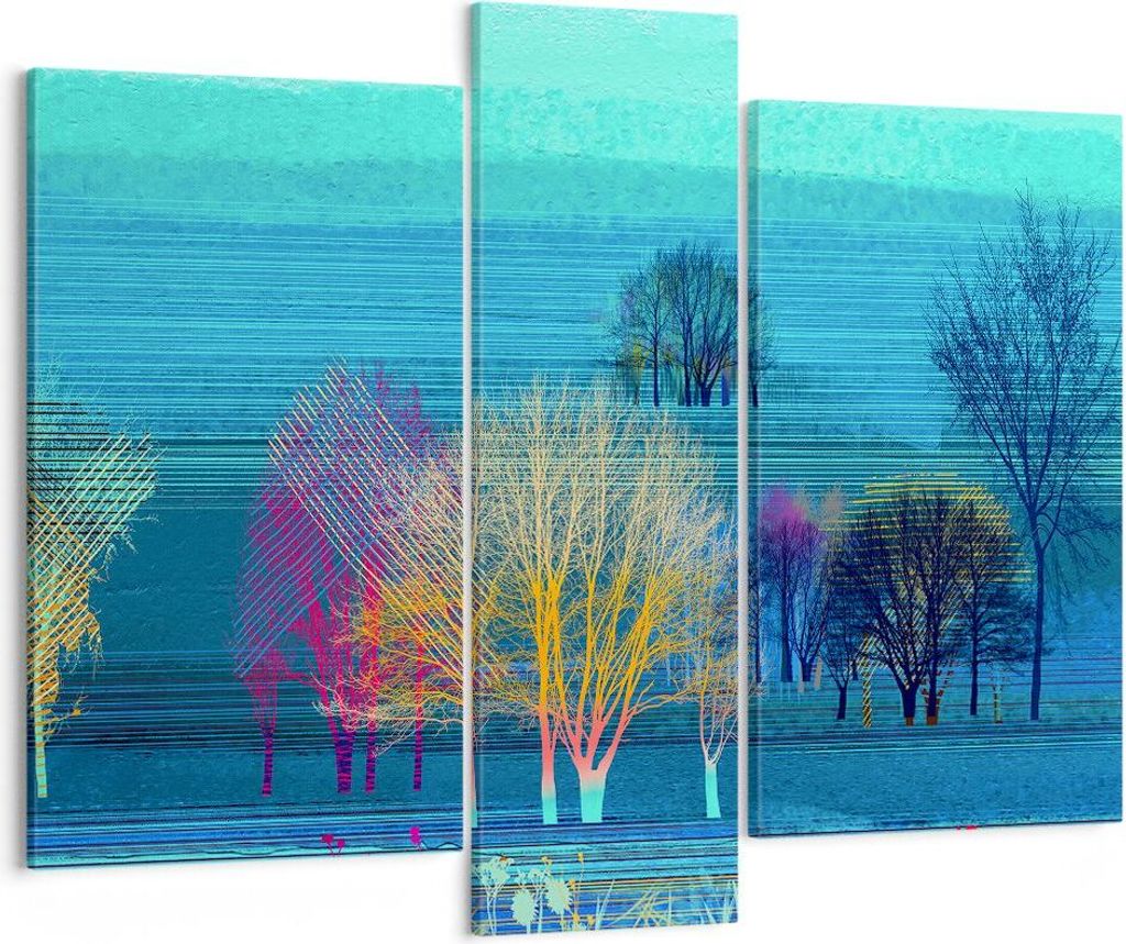 Bild auf Leinwand - Leinwandbild - Bäume Wiese Sommer - 95x80cm - Wand Bild - Wanddeko - Wandbilder - Leinwanddruck - Bilder - Kunstdruck - Wandde...