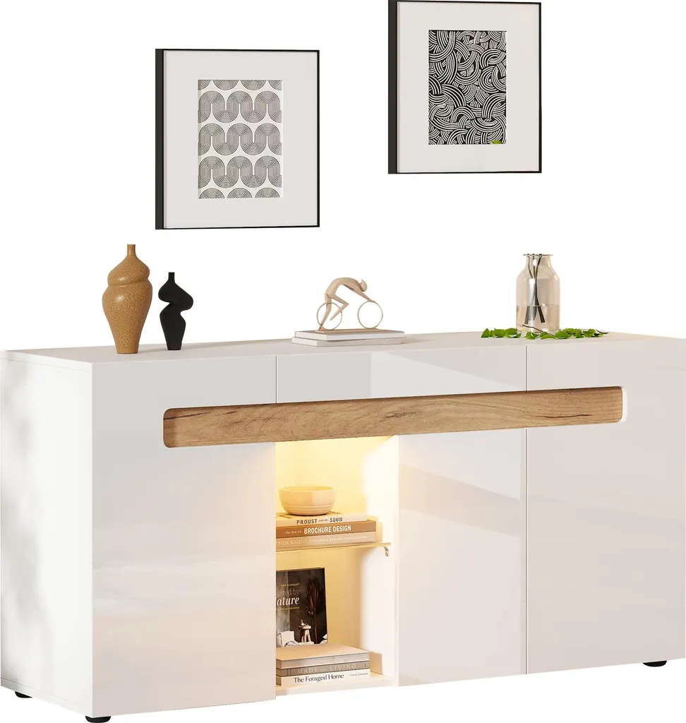 Buffet moderne blanc 140cm : optimisez votre espace avec élégance LED - 12