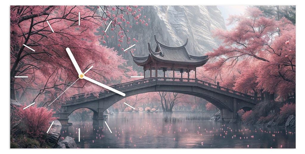 Wanduhr aus Glas mit Motiv Japanischer Garten- 60 x 30 cm - Produktbild 