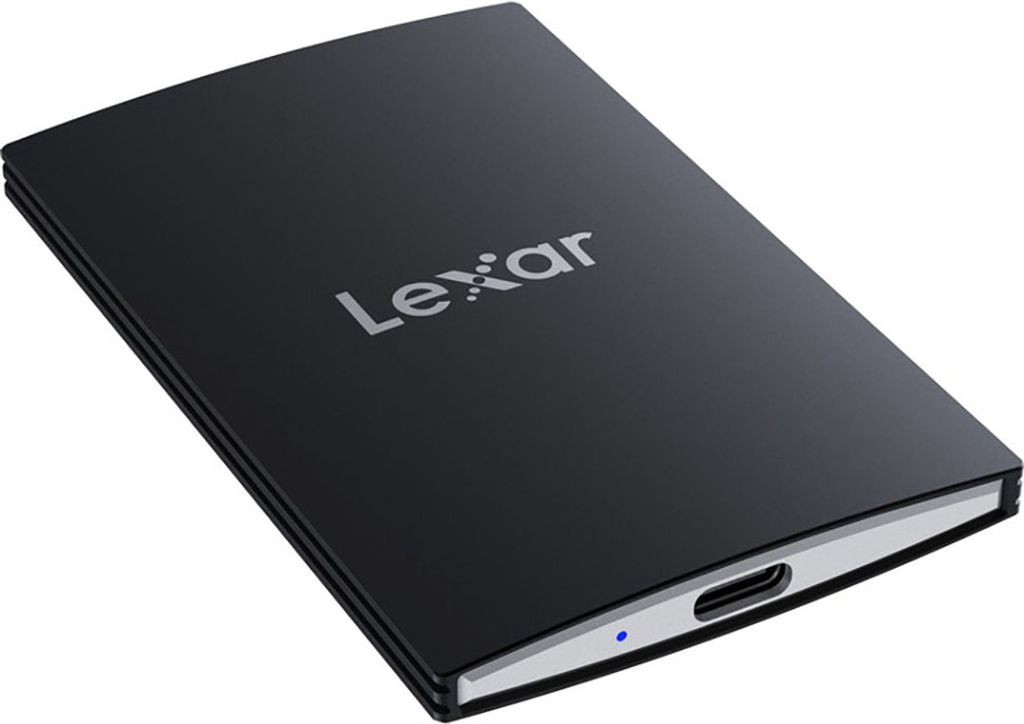 A black Lexar external SSD is shown on a white background.