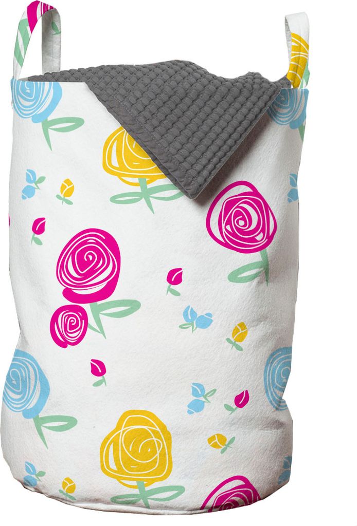 ABAKUHAUS Blume Wäschesack, Abstrakte Rosen und Knospen Blatt, Wäschekorb mit Griffen Kordelzugverschluss für Waschsalons, 33 cm breit x 49 cm h...