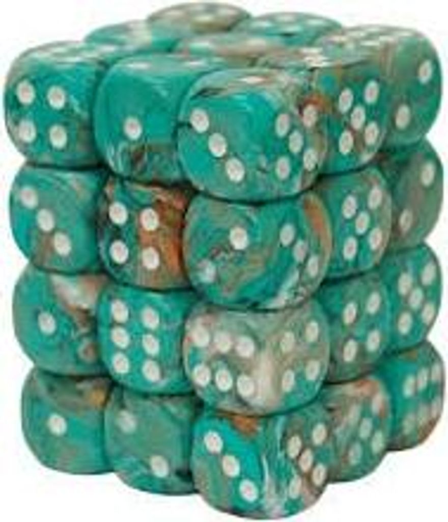 Chessex Marmor Oxi-Kupfer Weiß D6 12mm Würfelset 36 Stück