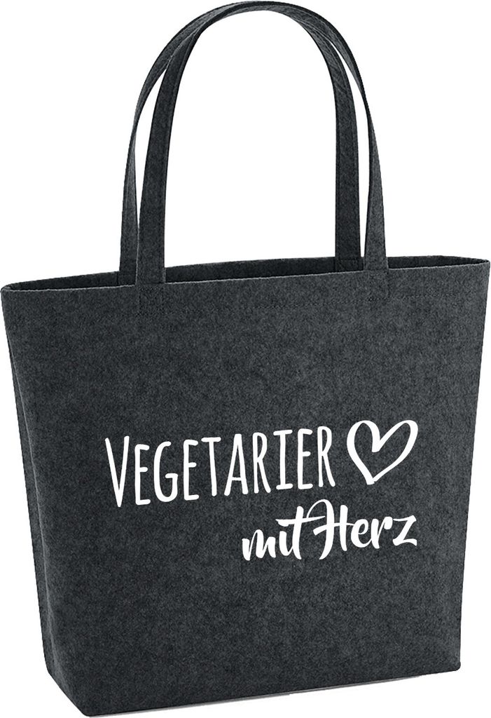 Huuraa Filzshopper Vegetarier mit Herz 22 Liter Charcoal Melange Filztasche Geschenkidee