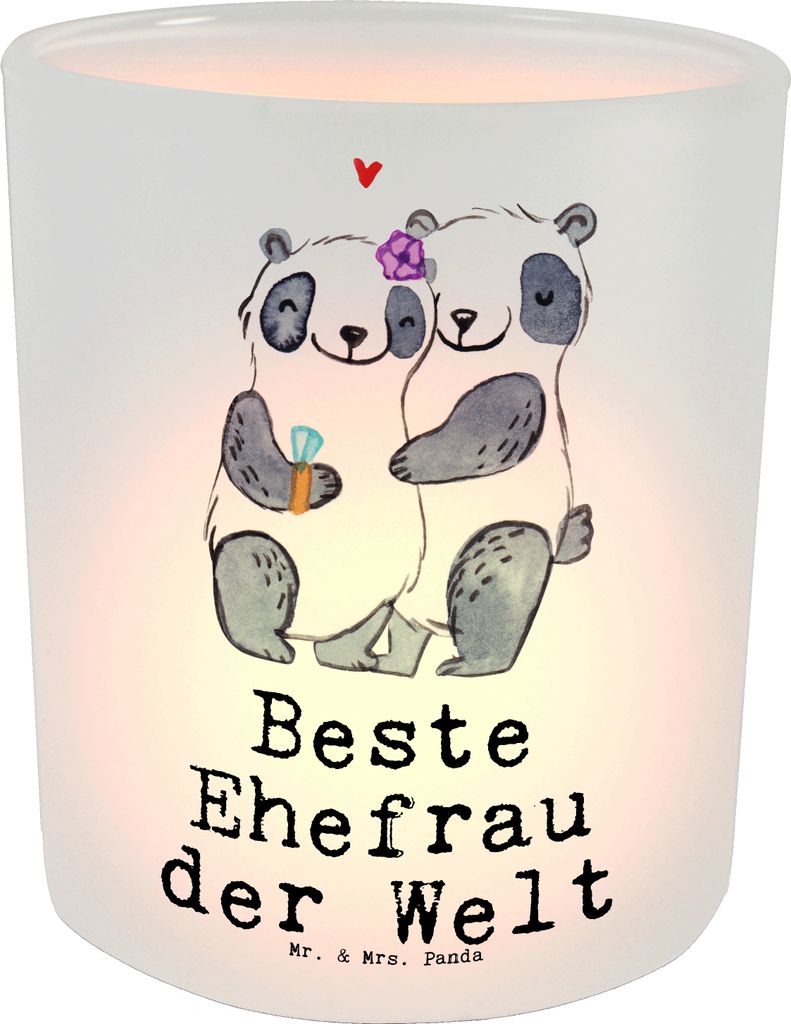 Mr. & Mrs. Panda Kerzenhalter Panda Beste Ehefrau der Welt - Transparent - Geschenk, Glas Windlicht, Terrasse, Teelichthalter, Frau, Lebensgefährt...