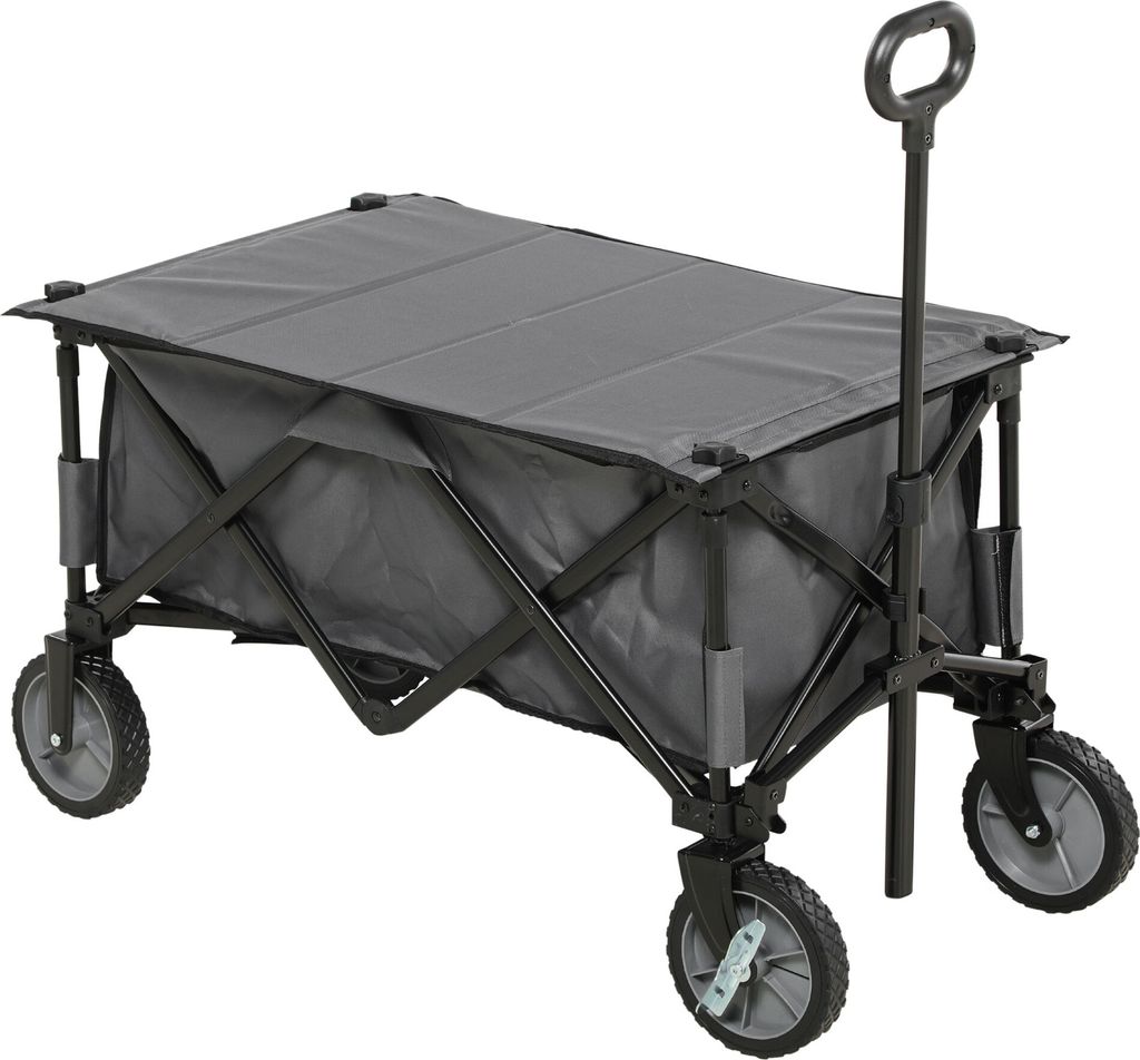 Outsunny Bollerwagen Faltbarer Transportwagen, Handwagen mit Verstellbarem Griff, Gartenwagen mit Seitentaschen, Strandwagen mit Klapptafel, bis 12...