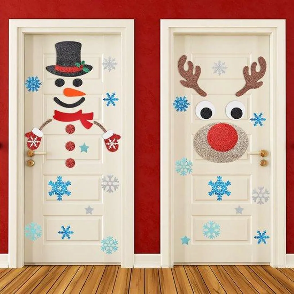 Autocollants de Noël bonhomme de neige et élan, lot de 6 stickers muraux