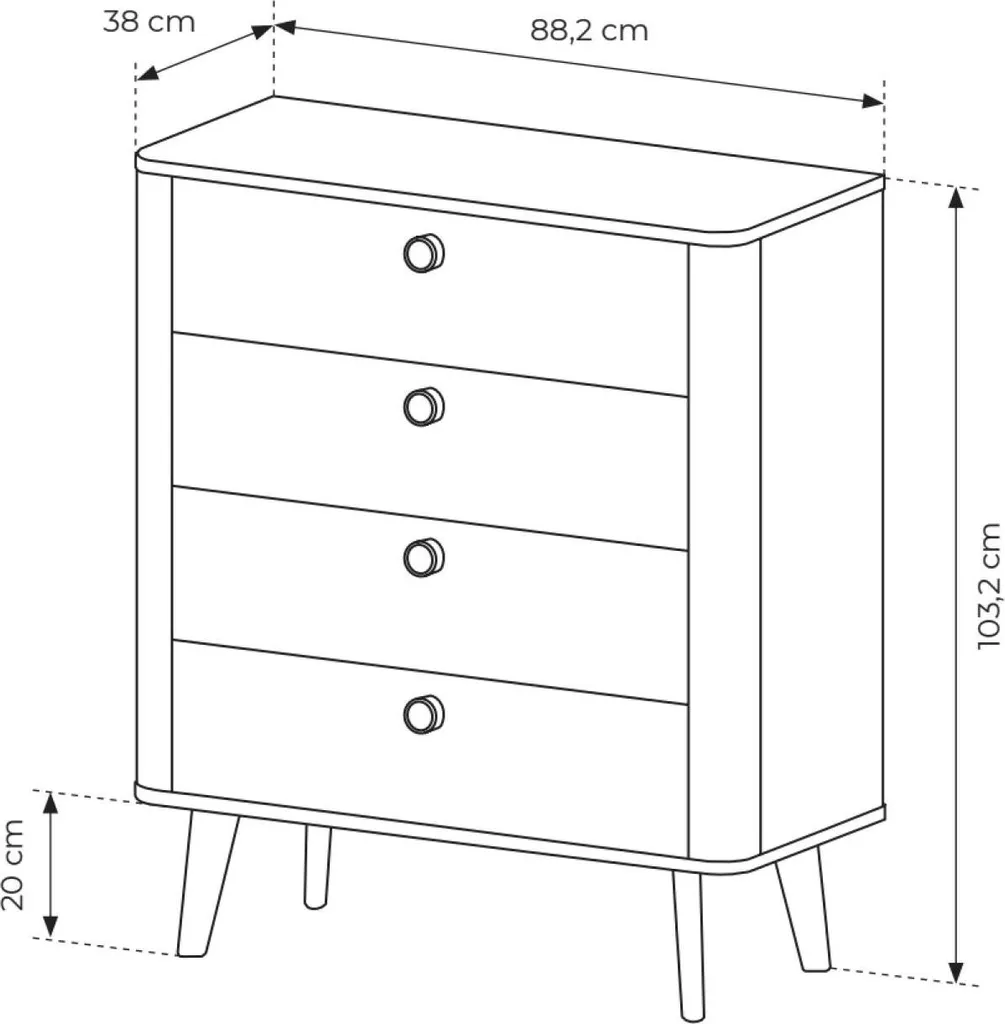 Commode Viki Gain de Place 88cm - Solution de Rangement Chêne et Beige