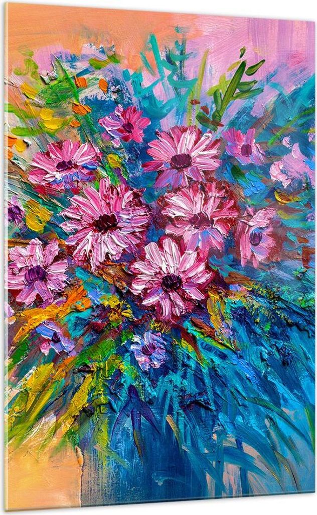Bilder auf glas - Einteilig - Blumenstrauß Blumen Öl - Produktbild 