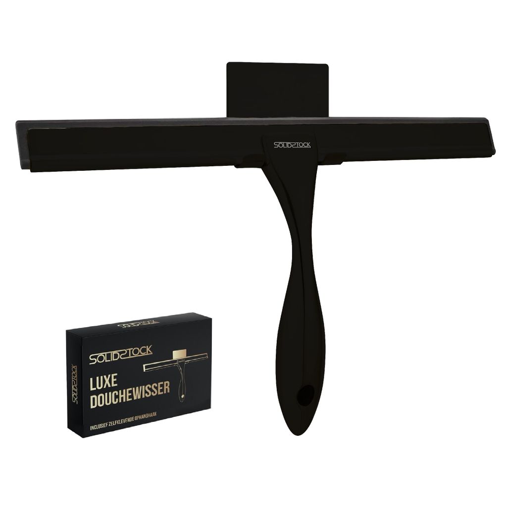 Duschabzieher Schwarz Edelstahl - Luxus Duschabzieher - Aufhängehaken ohne Bohren - Duschabzieher Schwarz