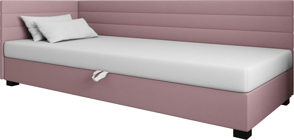AURA SOFA Boxspringbett WILD PLUS 120x195 Komplett-Set mit Bonell Matratze, Polsterbett mit Bettkästen - Rosa/Weiß, SAWANA 61/WEIß