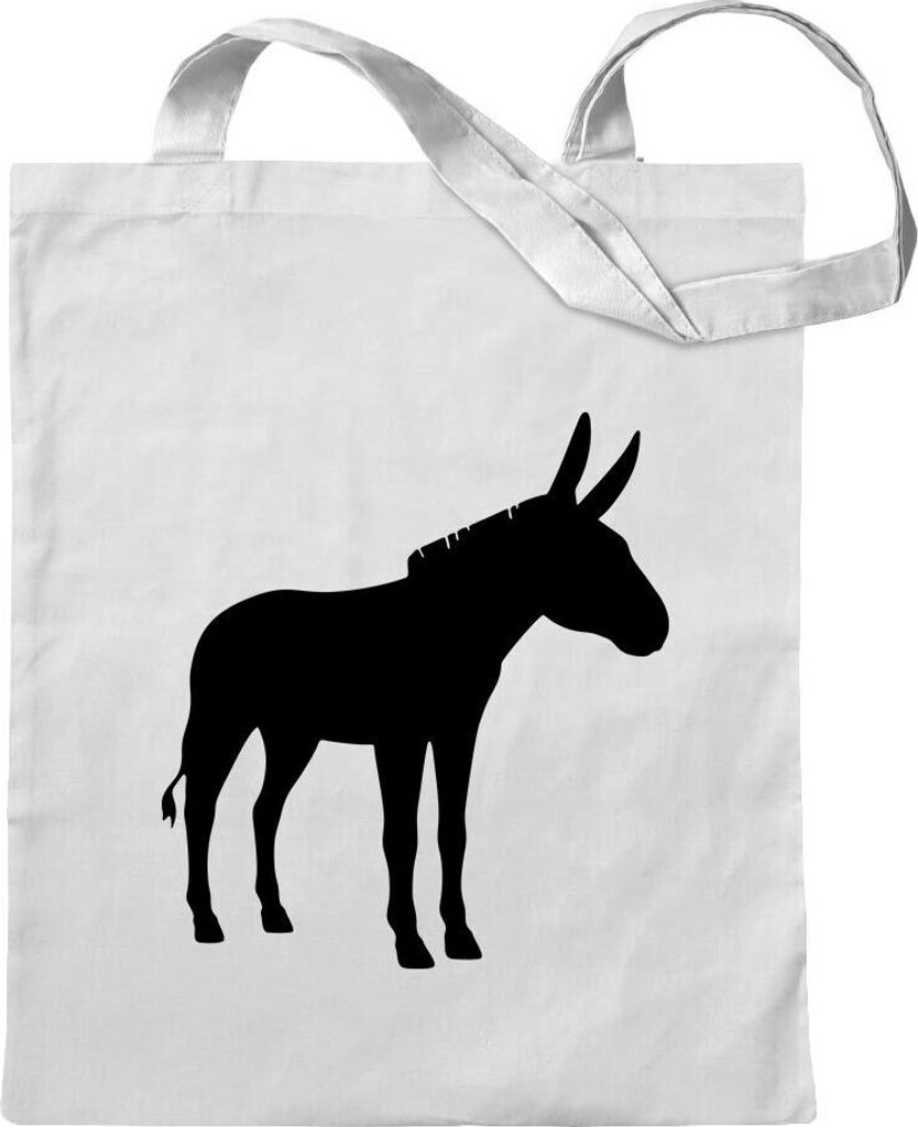 Kiwistar - Baumwolltasche - weiss - Esel - Motiv 2 - tragen - Tragetasche Stoffbeutel Umhängetasche langer Henkel