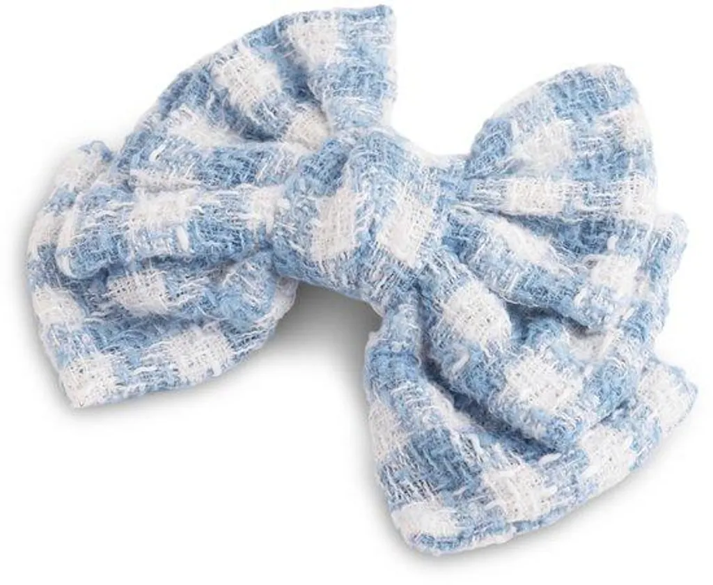Barrette nœud bleu anti-glisse pied-de-poule pour cheveux épais