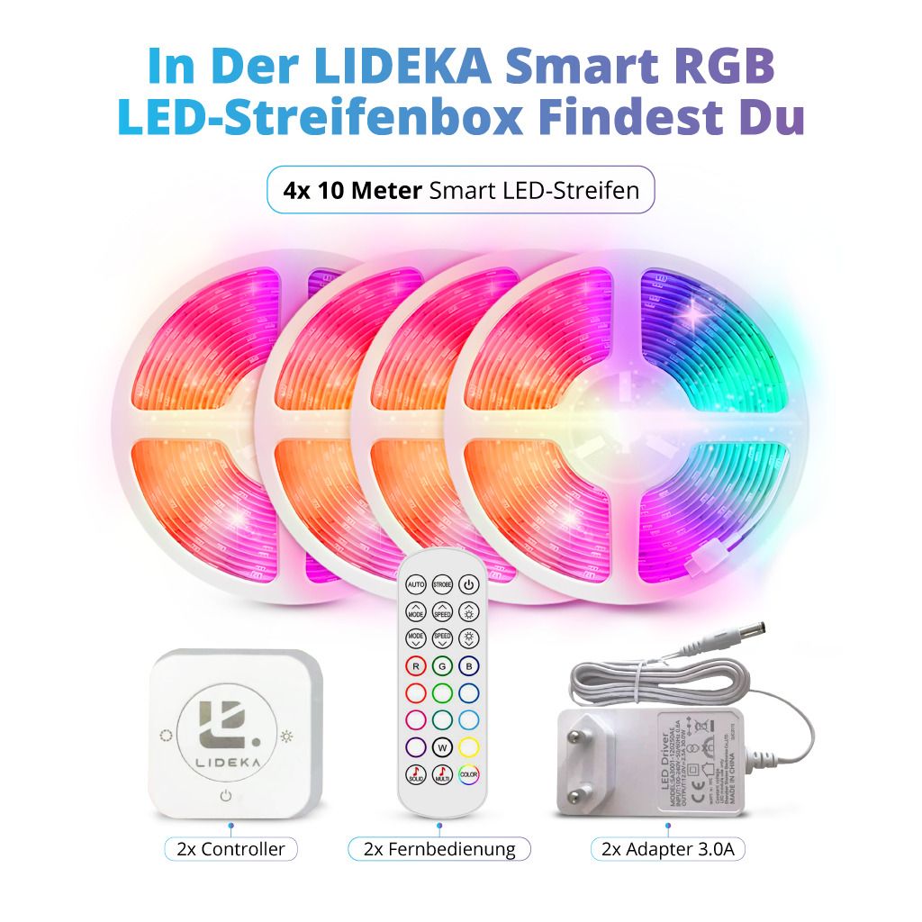 Lideka® LED Strip 50m RGB - Selbstklebend mit Fernbedienung, WLAN & App -  Smart LED Strip Alexa