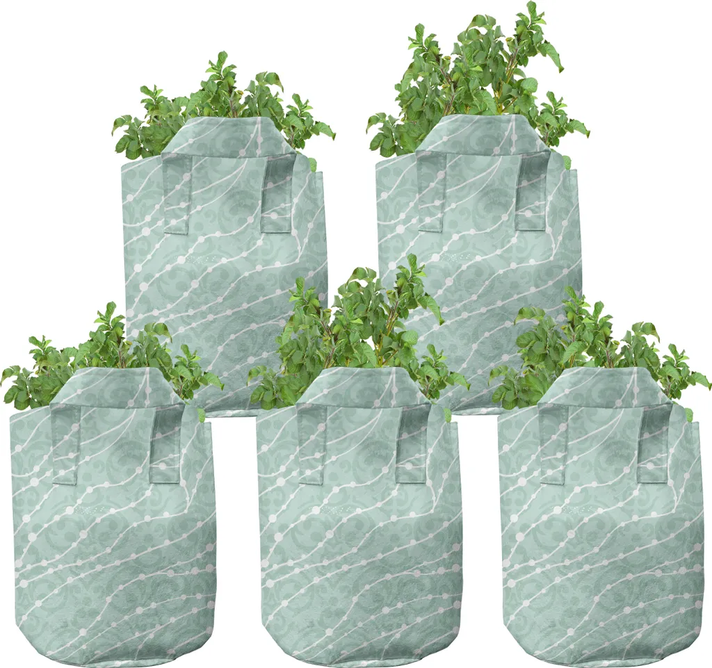 Potager de Balcon : Lot 5 Pots de Fleurs en Tissu 5 Gallons Vert Amande