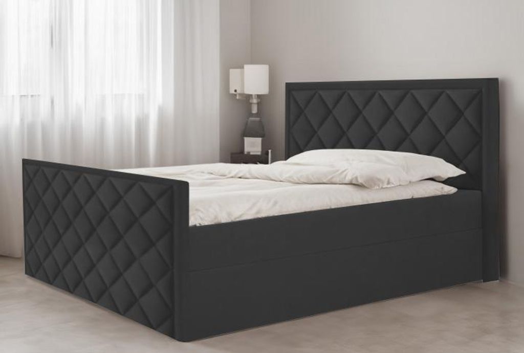 Bett, Boxspringbett DORMI mit Fußteil, OHNE Topper, Federkern, Doppelbett, Stauraum, 180x200 cm, (Schwarz - Itaka 15)