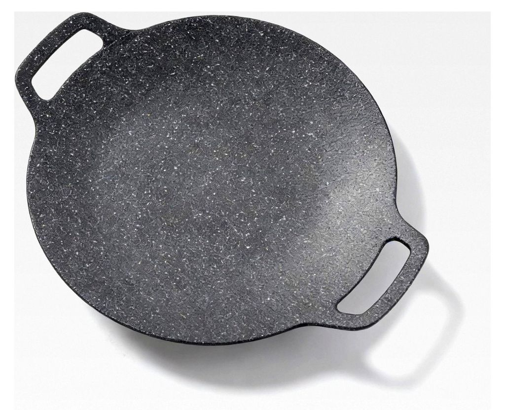 Koreanische Grillpfanne mit Doppelgriffen, Schwarze Grillpfanne aus Druckgussaluminium für Camping (38 cm)