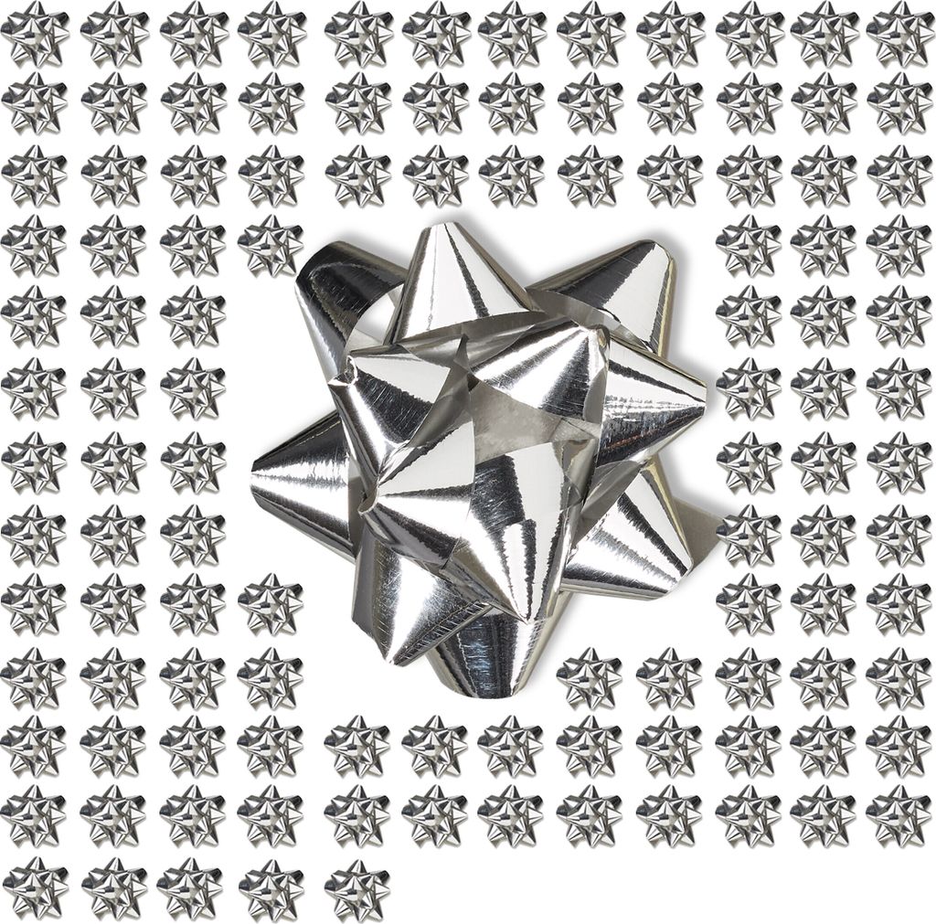 1000 x Geschenkschleifen, selbstklebend, kleine Dekoschleifen für Weihnachten & Geburtstag, Zierschleifen, Ø 5 cm, silber