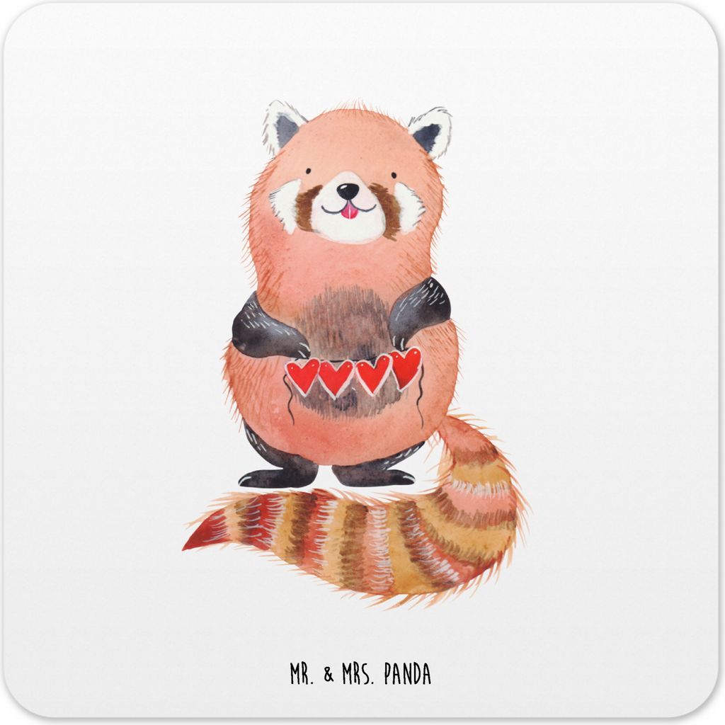 Mr. & Mrs. Panda Untersetzer für Gläser Roter Panda 10er Set - Weiß - Geschenk, Lustige Sprüche, Coaster, Tassen-Untersetzer, Herz, Tischunters...