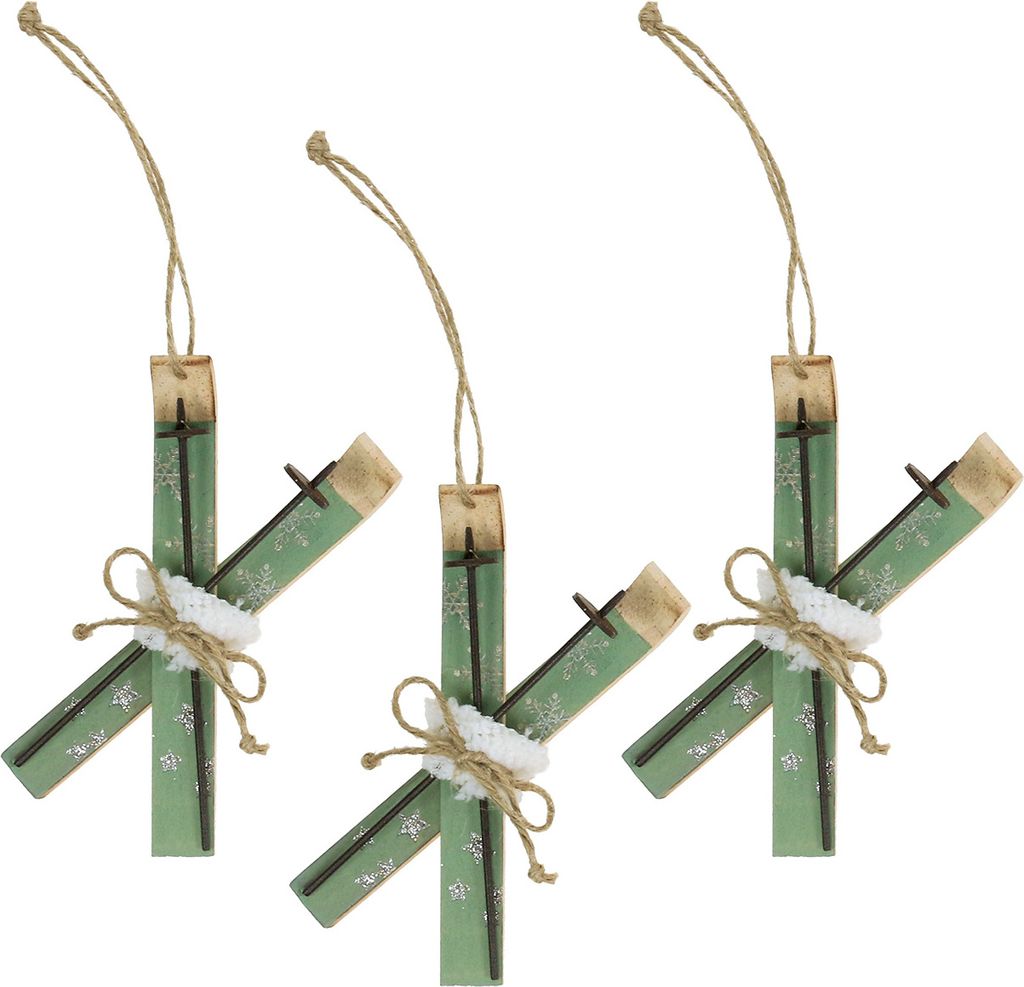 Skipaar aus Holz mintgrün zum Aufhängen 13,7x7cm 3er-Set Christbaumdekoration