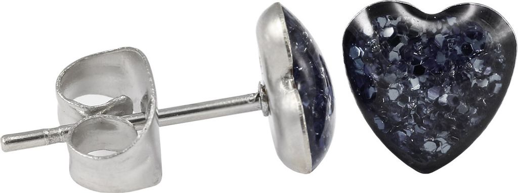 Ohrstecker Chirurgenstahl glitzerndes Herz Farbe - Schwarz