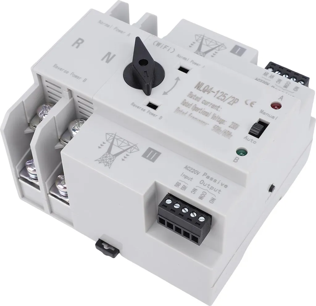 Commutateur double connecté 63A Rail DIN Wi-Fi avec mode manuel