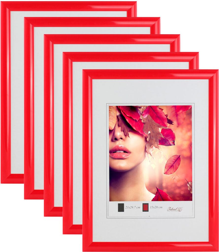 3er 5er Pack Art Line Kunststoff Bilderrahmen Wanddeko Collage Poster Fotorahmen Bildträger - Farbe: 5er Rot | Format: 50x50