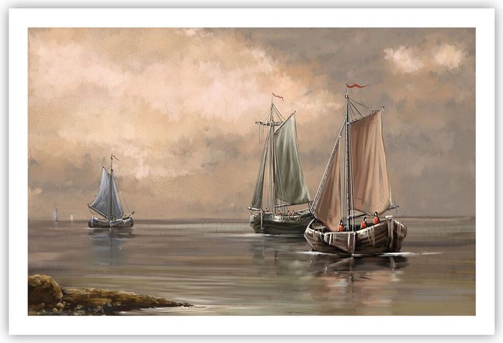 Poster - Poster ohne Rahmen - Meer Boot Fischer - 91,5x61 cm - Wand Bild - Wanddeko - Wandbilder - Kunstposter - Wandposter - Bilder - Kunstdruck -...