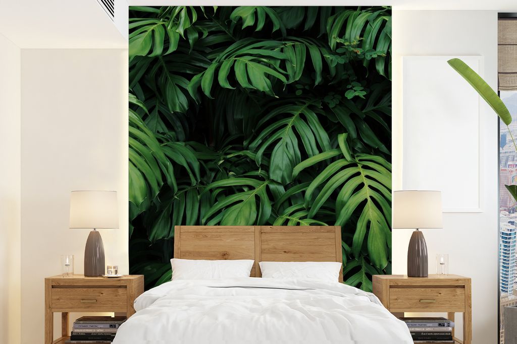 MuchoWow Fototapete für Wohnzimmer oder Schlafzimmer Wandtapete Vinyl Motivtapete Blätter - Monstera - Abstrakt - Mädchen - Kinder - Jungen - ...