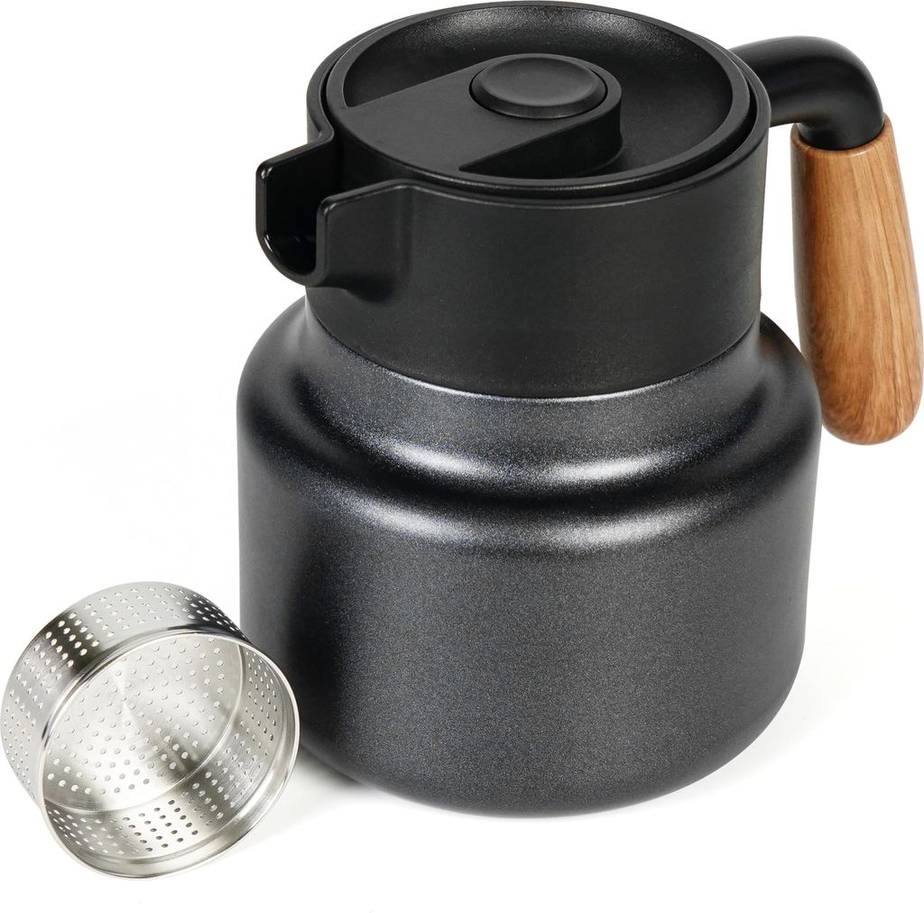 Belle Vous Schwarze Edelstahl Thermoskanne - Kaffeekanne - Teesieb - 800 ml Thermoskanne mit doppelwandiger Isolierung - Isolierkanne für heiße oder