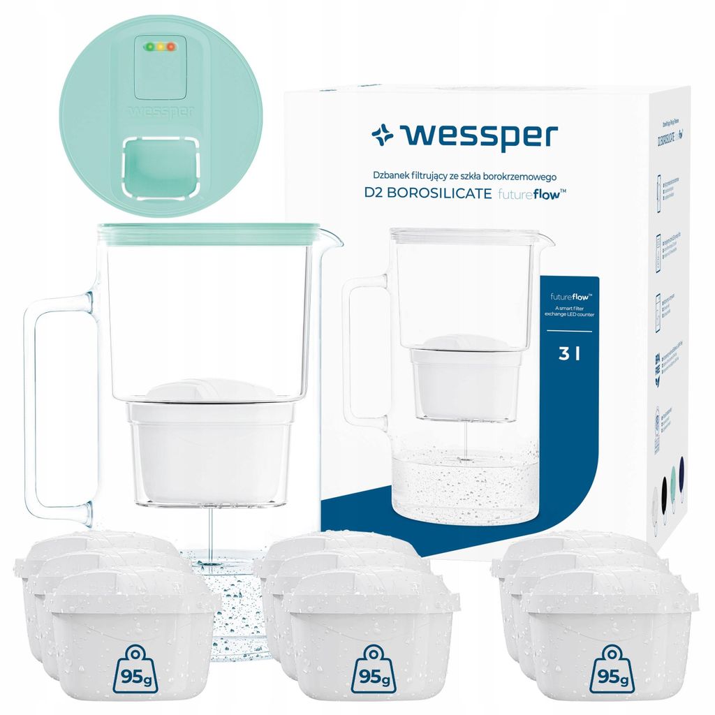 Dzbanek filtrujący Wessper D2 BOROSILICATE futureflow™ o Zdjęcie produktu 