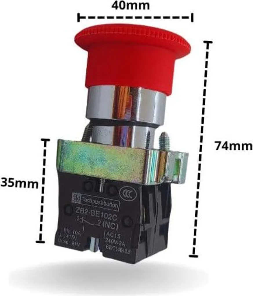 Bouton d'arrêt d'urgence type champignon 2xNC argenté pour sécurité