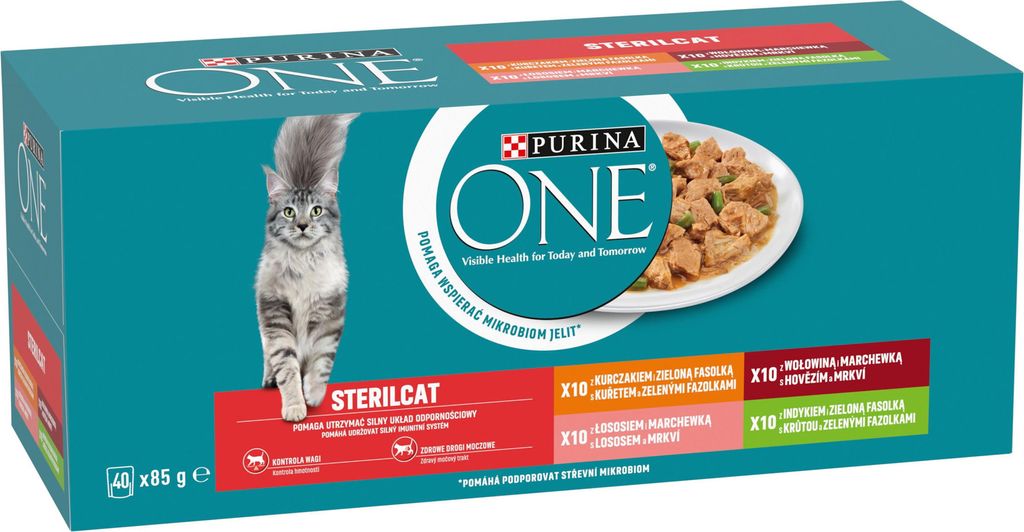 Purina ONE Sterilisierte Portionsbeutel für Katzen, Rind, Huhn, Lachs