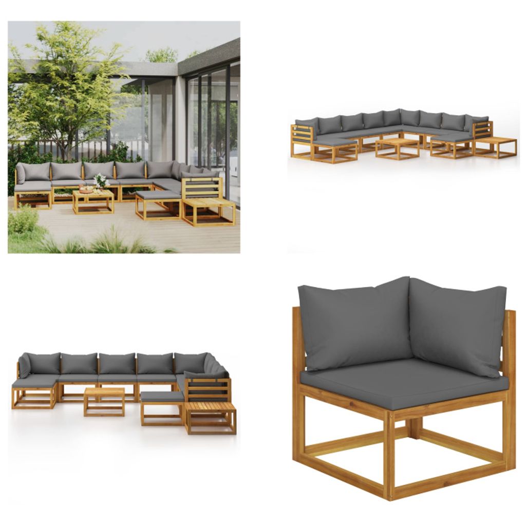 vidaXL 12 tlg. Garten Lounge Set mit Auflagen Massivholz Akazie - Garten-Lounge-Set - Garten-Lounge-Sets - Modulares Sofa-Set - Modulare Sofa-Sets