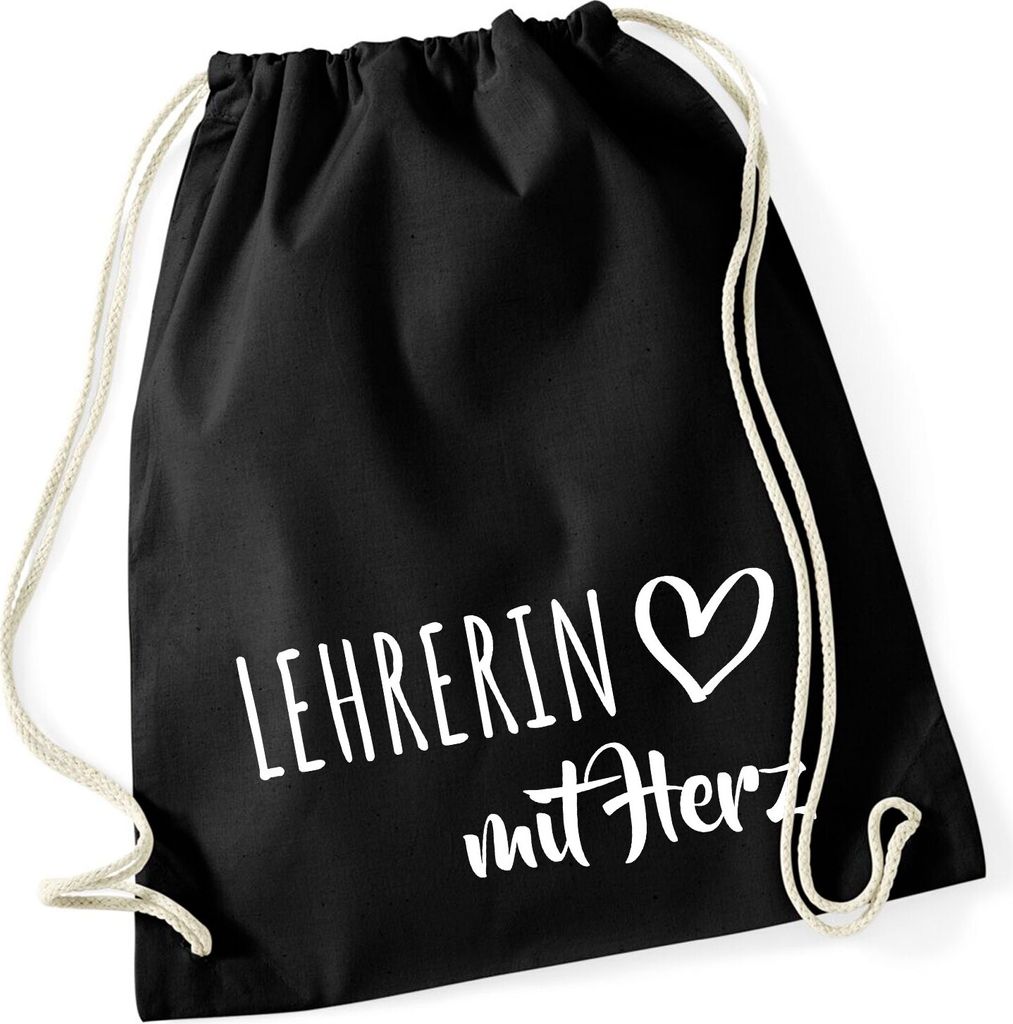 Huuraa Turnbeutel Lehrerin mit Herz 12 Liter Black Baumwolle Rucksack Geschenkidee